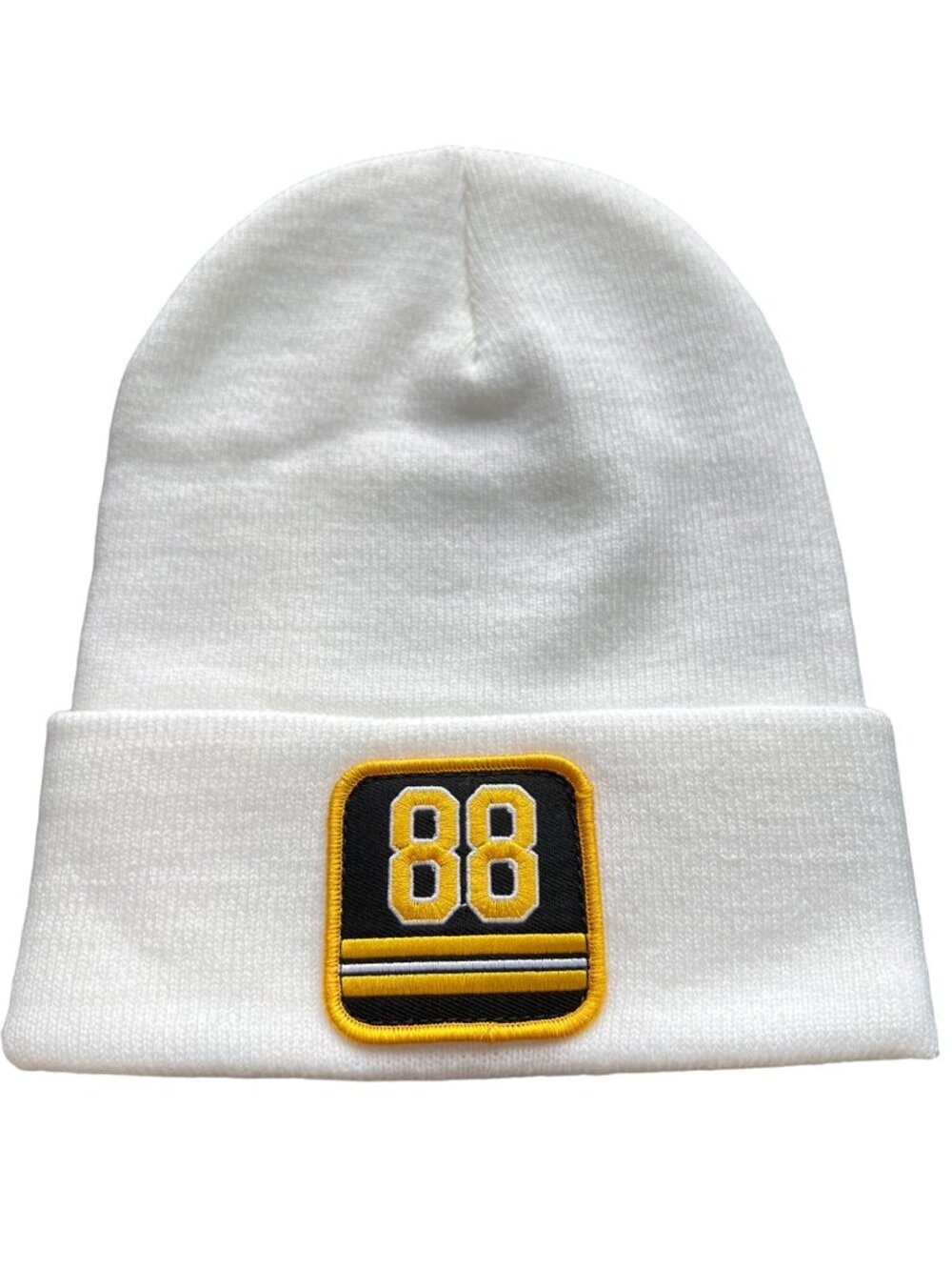 Beechfield Beanie Hat One Size 88 Patch White Yellow Acrylic College Cozy Knit